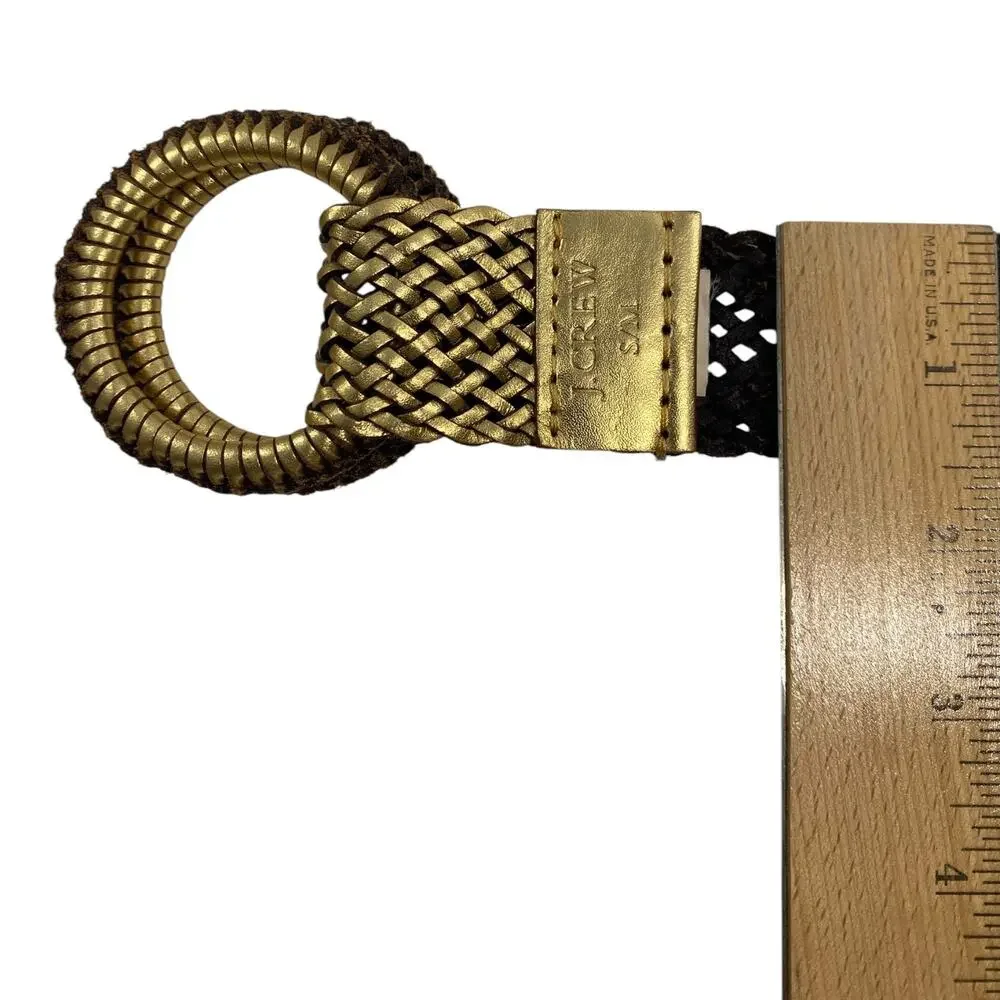 Vintage J. Crew Boho Retired Metallic Gold Woven Braided Leather Belt 42” S/M - Picture 3 of 5